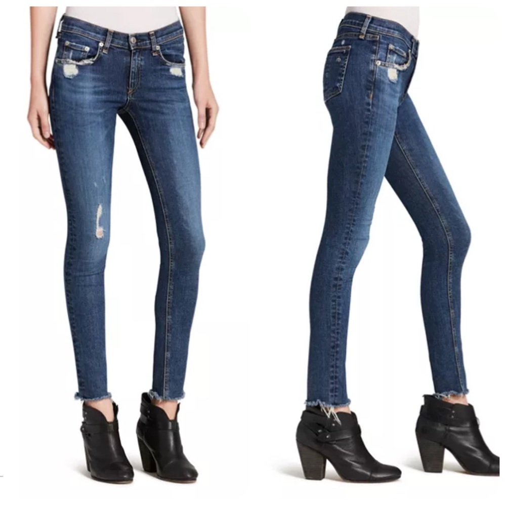 RAG & BONE Jeans Women’s 27 Blue Skinny Distressed Raw Hem LIKE NEW!